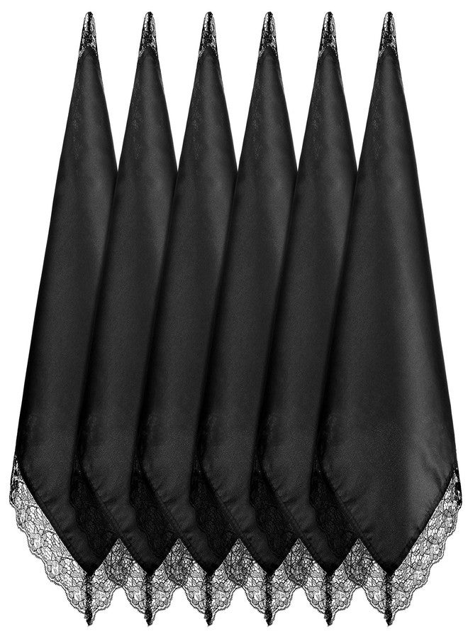 Velmitten 6 Pcs 23'' Christmas Lap Scarf for Women Church with Lace Ladies Satin Lace Handkerchief for Covers Church Office(Black) - Image 1
